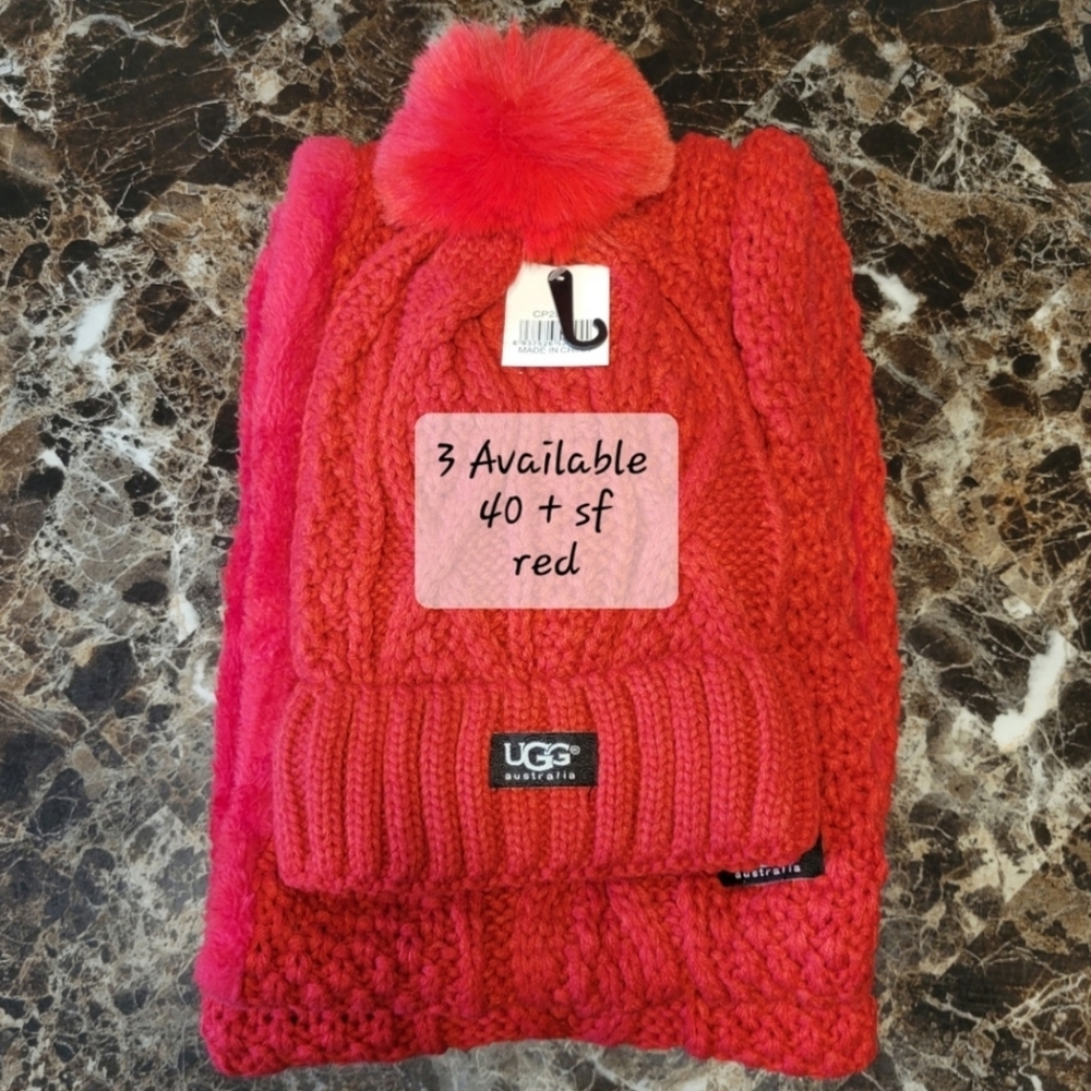 Red/Red - Ugg 2pc set ( Infinity scarf & Hat)